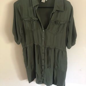 Army  green button down short sleeve dress